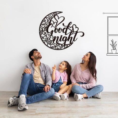 Moon Wall Decor, Wall Decor Living Room, Bedroom Wall Decor, Boho Wall Art Decor, Line Art Wall Decor, Quotes Wall Decor Metal, Bedroom Wall Art Decor Above Bed, Good Night Wall Decor 12 inches in Saudi Arabia