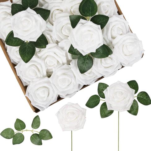 Foam Flowers,50PCS Black Roses 3.15in Glitter Roses Artificial Flowers with Stems for Crafts DIY Wedding Bouquets Baby Shower Party Home Decorations(Black) in Saudi Arabia