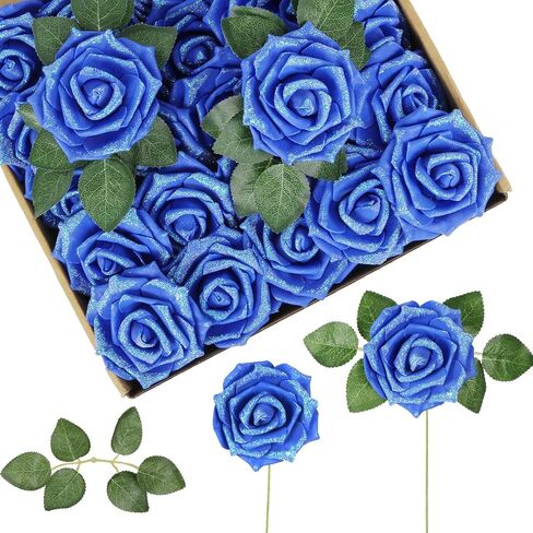 Foam Flowers,50PCS Black Roses 3.15in Glitter Roses Artificial Flowers with Stems for Crafts DIY Wedding Bouquets Baby Shower Party Home Decorations(Black) in Saudi Arabia