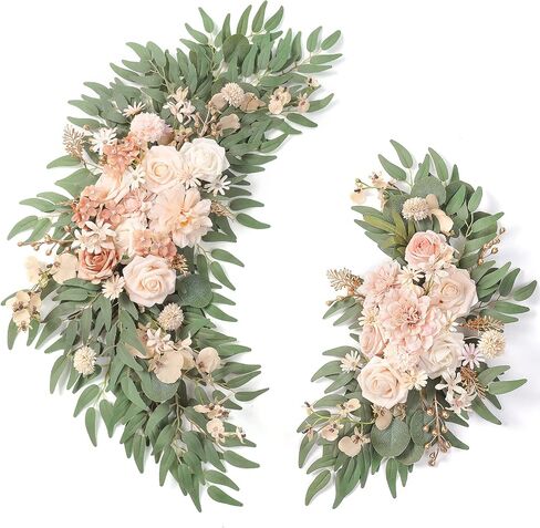 YYHUAWU Artificial Wedding Arch Flowers Swag Kit (Pack of 2) for DIY Fake Flower Arrangements Party Welcome Ceremony Sign and Reception Backdrop Floral Decoration (Blush Pink) in Saudi Arabia