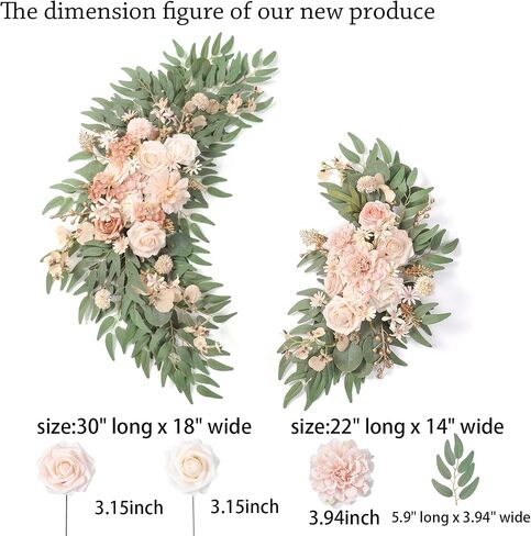 YYHUAWU Artificial Wedding Arch Flowers Swag Kit (Pack of 2) for DIY Fake Flower Arrangements Party Welcome Ceremony Sign and Reception Backdrop Floral Decoration (Blush Pink) in Saudi Arabia