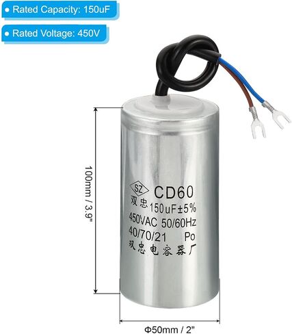 مكثف تشغيل PATIKIL CD60، 150 فائق التوهج 450VAC 2 سلكين 5% تسامح 50/60 هرتز مكثف بدء تشغيل المحرك لمحرك ضاغط الهواء يبدأ في التشغيل in Saudi Arabia