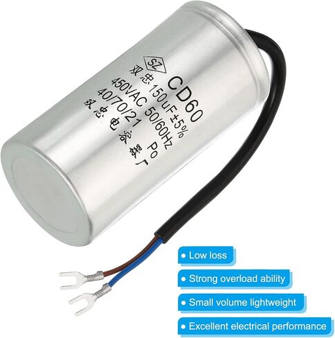 مكثف تشغيل PATIKIL CD60، 150 فائق التوهج 450VAC 2 سلكين 5% تسامح 50/60 هرتز مكثف بدء تشغيل المحرك لمحرك ضاغط الهواء يبدأ في التشغيل in Saudi Arabia