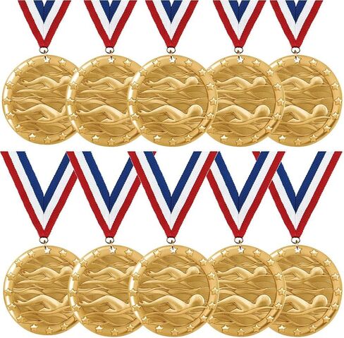 Crown Awards Swimming Medals - Sold in Packs of 10-2" Shiny Gold Swim Medals with Ribbon Prime in Saudi Arabia