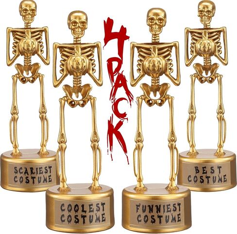 Halloween Party Supplies, Halloween Trophy Awards, 4 Pack Halloween Costume Contest Trophies for Kids Adults with Sticker, Golden Skeleton Trophy for Party Awards in Saudi Arabia