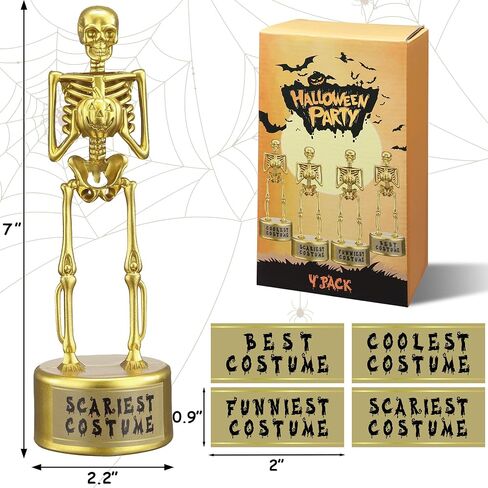Halloween Party Supplies, Halloween Trophy Awards, 4 Pack Halloween Costume Contest Trophies for Kids Adults with Sticker, Golden Skeleton Trophy for Party Awards in Saudi Arabia