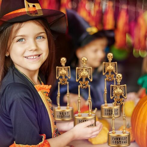 Halloween Party Supplies, Halloween Trophy Awards, 4 Pack Halloween Costume Contest Trophies for Kids Adults with Sticker, Golden Skeleton Trophy for Party Awards in Saudi Arabia
