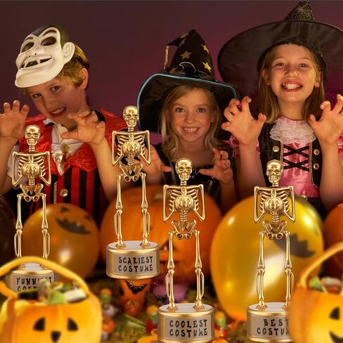 Halloween Party Supplies, Halloween Trophy Awards, 4 Pack Halloween Costume Contest Trophies for Kids Adults with Sticker, Golden Skeleton Trophy for Party Awards in Saudi Arabia