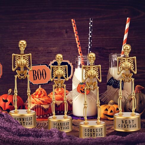 Halloween Party Supplies, Halloween Trophy Awards, 4 Pack Halloween Costume Contest Trophies for Kids Adults with Sticker, Golden Skeleton Trophy for Party Awards in Saudi Arabia