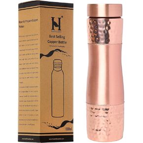 Pure Copper Water Bottle Wide Mouth, 1000 Ml Capacity (33.81 US Fl Oz) For Ayurveda Health Benefits (Dark Cherry)