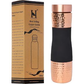 Pure Copper Water Bottle Wide Mouth, 1000 Ml Capacity (33.81 US Fl Oz) For Ayurveda Health Benefits (Dark Cherry)