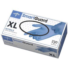 Medline SmartGuard Nitrile Exam Gloves, Powder-Free, 9.5" Length, Small, Blue, 250 Count (Pack of 10)