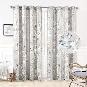 Floral Farmhouse Curtains Tree Branches Living Room Curtain Bedroom Damask Medallion Drapes 84 Inch Length, Botanical Print Grommet Unlined Thermal Insulated Window Panels,2 Panels
