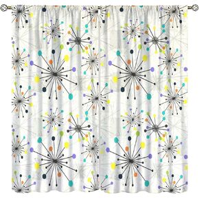 Mid Century Cat Curtains Modern Colorful Abstract Geometric Drop Shapes Window Drapes Retro Bedroom Decor Art Printed Living Room Treatment Fabric 2 Panels 42 (W) x 45(L) Inch Blackout