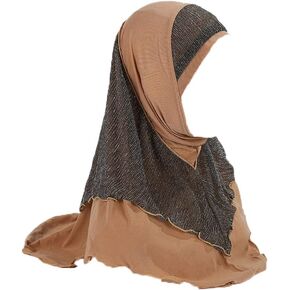 Womens splicing Muslim Hijab Headscarf Bling Long Turban Headscarf Wrap Headwear