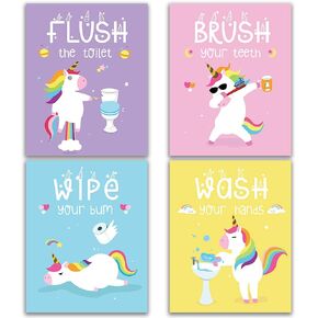 IIILUYOT Funny Unicorn Bathroom Decor, Wash Wipe Flush Brush, Unicorn Decor Gift, Unicorn Rainbow Girls Gift Art Prints, (Unframed8 x 10), Cute Kids Children’s Tween Posters for Home