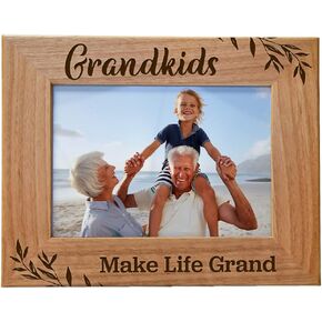 CEDAR CRATE MARKET Grandkids Make Life Grand, Engraved Natural Wood Photo Frame for Grandparents, Grandparent's Day, Grandma Gift, Grandpa Gift (4x6 Horizontal) in Kuwait