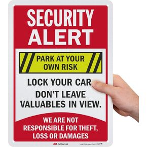 SmartSign 12 x 10 inch “Security Alert - Park At Your Own Risk, Lock Your Car" LawnBoss Yard Sign with 3 foot Stake, 40 mil Aluminum, Laminated Rustproof Aluminum, Multicolor, Set of 1, USA-Made