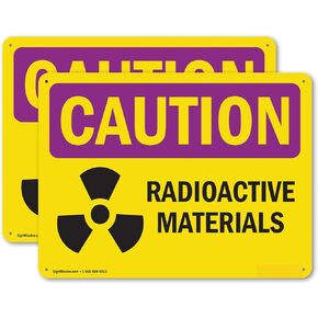 (2 Pack) Radioactive Materials OSHA Caution Radiation Sign 10 Inch X 7 Inch Indoor/Outdoor Rust-Free Aluminum Metal Signs for Workplace, Workshop, and Construction Site, Made in the USA