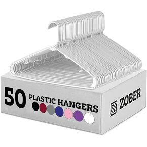 ZOBER Clothes Hangers - Black, Plastic Hangers 50 Pack for Shirts, Dresses, and Pants - Durable, Flexible Plastic Clothing Hangers