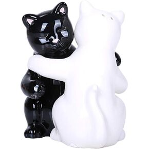 Pacific Giftware Hugging White and Black Magnetic Ceramic Salt and Pepper Shakers Set