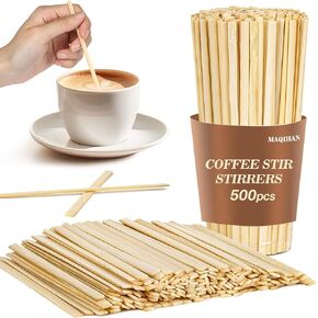 500pcs Sip Stirrers - Wood Coffee Stir Sticks Disposable Hot Drink Beverage Stirring Swizzle Stir Sticks For Coffee，Milk, Juice, Cocktail, Chocolate, Suit For Party, Bar 5 Inch Square.