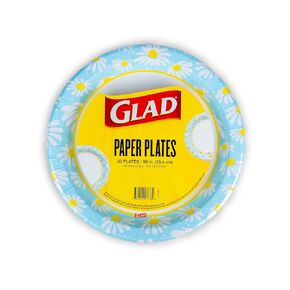 أطباق ورقية مستديرة للاستعمال مرة واحدة من Glad Everyday بتصميم أقحوان جميل | أطباق ورقية مقاومة للقطع وقابلة للميكروويف لجميع الأطعمة والاستخدام اليومي | 10 بوصات، 50 قطعة