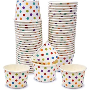 Gift Boutique 48 Count Colorful Polka Dot Treat Snack Cups 10oz Disposable Paper Cup Ice Cream Dessert Ices Bowls For Frozen Cupcakes Party Supplies