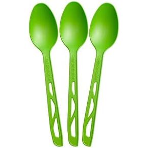 Compostable Spoons - Made from Corn - Box of 200 (7.6 Inches) - Green - Large, Heavyweight, Plant based, Non-GMO, Earth Friendly, Heavy Duty, Heat Resistant, Biodegradable Cutlery
