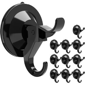 ANDGOO Suction Cup Hooks, 10 Pack Strong Vacuum Suction Cup for Shower Removable Wall Suction Cup Hangers for Bathroom, Kitchen Waterproof Suction Holder for Window Glass, Door (Black)