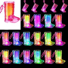 Cowgirl Boot Shot Glasses Set of 24 Light Up Plastic Shot Glasses Western Party Decorations Cowboy Shot Glasses Set with Necklace Party Cups for Party Favors Adults Bachelorette Birthday Carnival