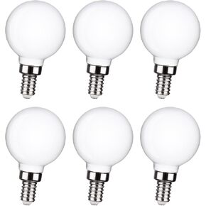 6 Pack G16.5 LED Ceiling Fan Light Bulbs, Dimmable LED Candelabra Bulb 4.5W Equivalent to 60W 500LM, E12 Chandelier LED Globe Bulbs for Chandelier,Vanity and Ceiling Fan Light Bulbs Milky Glass 2700K
