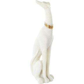 Deco 79 Polystone Dog Decorative Sculpture Sitting Home Decor Statue with Gold Collar, Accent Figurine 3" x 4" x 15", Cream
