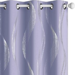 Deconovo Blackout Curtains, Foil Print Wave Striped Room Darkening Curtains, Thermal Insulated Bedroom Curtains, Set of 2, 42 by 90 Inch, Light Purple