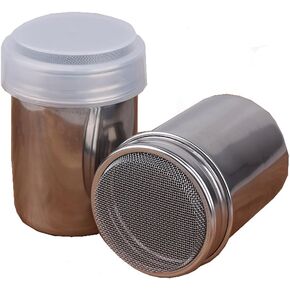 2 Pack Stainless Steel Chocolate Shaker with Lid Sugar Powder Cocoa Flour Coffee Sifter Spice Dispenser Kitchen Tools