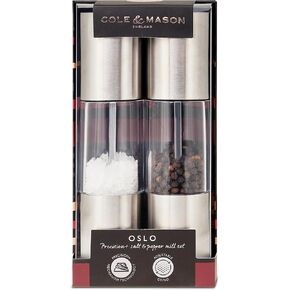 Cole & Mason Oslo Precision+ Salt & Pepper Mill Set - Salt & Pepper Grinder Set - Refillable Spice Mills - Salt Mill with Diamon Cut Ceramic Mechanism - Pepper Mill with Carbon Steel Mechanism