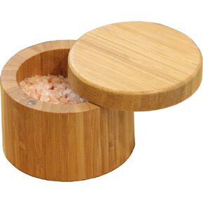 Round Bamboo Salt Box Eco-Friendly, 100% Organic bamboo, Professional-Grade,The best salt storage container on the market.