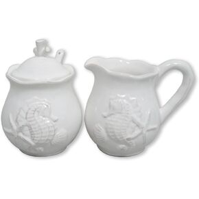 Blue Sky Ceramic, White Seahorse Sugar & Creamer Set