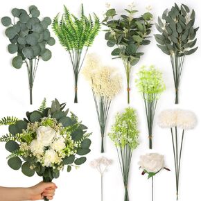 75 Pcs 10 Kinds Artificial Eucalyptus Greenery Stems Set, With Fake Flowers And Faux Greenery Leaves For Wedding Centerpiece Table Decorations, Bride Bouquets Vase Floral garland Wreath Decor