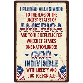 FLYAB Patriotic Wall Decor Sign 12"x7.9" American Flag I Pledge Allegiance to The Flag of The United States sign Decor Vintage Office Decor for Vintage Bar Cafe American Military Veteran Art Sign Gift