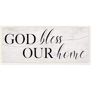 Stupell Industries God Bless Our Home Quote Faith Based Typography, Design by Daphne Polselli Wall Plaque, 7 x 17, Off- White