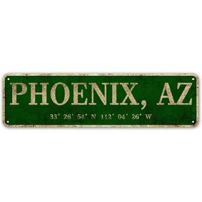 Phoenix, AZ City Sign Vintage Metal Wall Art Office/Home/Classroom Decor 4" x 16"
