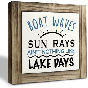 Lake Wood Plaque Sign, Boat Waves Sun Rays Ain't Nothing Like Lake Days, Box Wood Plaques Desk Décor, Lake Life Sign, Positive Lake Saying Sign, Lake Cabin Decor, Table Decorations for Lake House