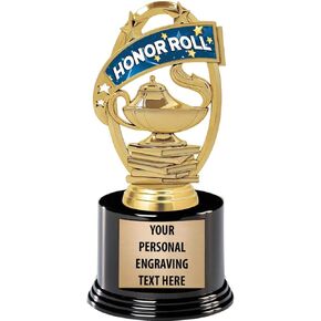 Crown Awards Honor Roll Trophies with Custom Engraving, 7.25" Personalized Honor Roll Recognition Trophy On Deluxe Round Base Prime