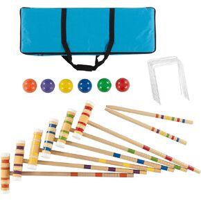 Croquet Set- Wooden Outdoor Deluxe Sports Set with Carrying Case- Fun Vintage Backyard Lawn Recreation Game, Kids or Adults by Hey! Play! (6 Players)