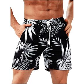 Floerns Men's Tropical Print Drawstring Waist Straight Leg Swim Trunks Shorts