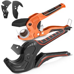 2 Pack PVC Pipe Cutters, Cuts up to 1-5/8"(42mm) PE, PVC, PPR and Plastic Hoses, Ratcheting PVC Pipe Cutter Tool, PVC Cutter Tool with SK5 Blades, Suitable for Home and Plumbing Repairs