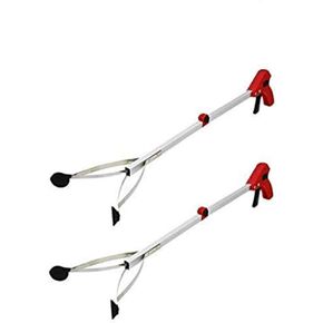 2 Pack Red Reacher Grabber, 32" Extra Long Foldable Reacher Handy Reaching Aid Lightweight Aluminum Grab Arm Extender Tools for Trash Pick Up, Garden Nabber, Mobility Aid Pick Up Tool