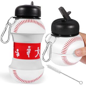 Collapsible Water Bottle for Kids Toddler Boys Men 19oz 550ml Silicone Foldable Bpa Free Leakproof Sports Water Jugs for School Sports Travel with Flip Spout Christmas Birthday Gifts, Baseball Style