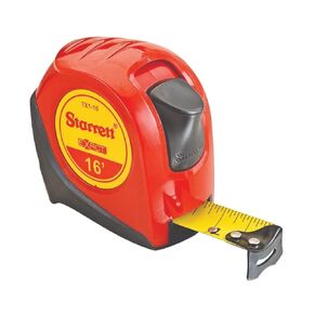 Starrett Exact Retractable Imperial Pocket Tape Measure with Nylon Coating, Self Adjusting End Hook, and Steel Belt Clip - 1" Width x 16' Length - KTX1-16-N